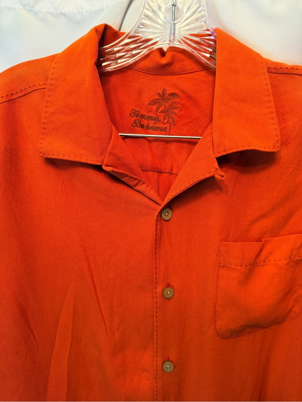 Tommy Bahama Men’s Medium 100% Silk‎ Shirt Short Sleeve Dark Orange Hawaiian